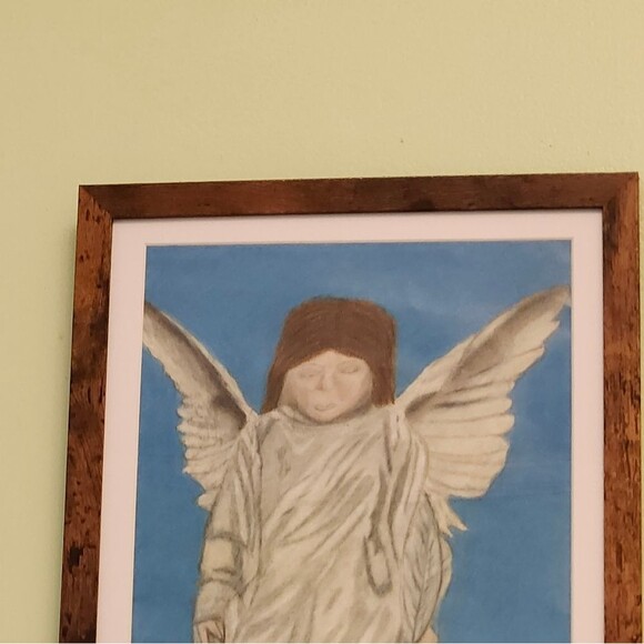 Hand Crafted Angel Colored Pencil Drawing Framed 9x11" - Picture 3 of 14